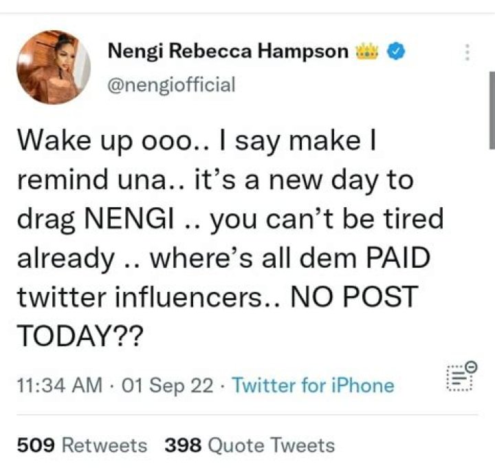 
“You Can’t Be Tired, I Say Make I Remind Una” BBNaija’s Nengi Fumes On Alleged Car Confiscation 